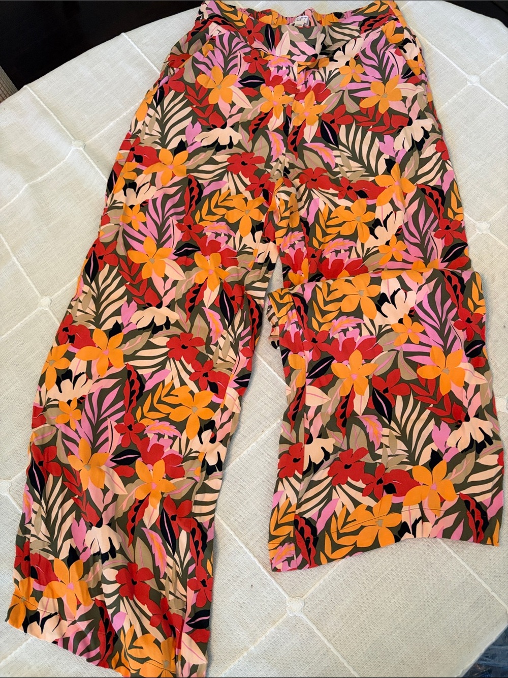 LOFT Floral Wide-Leg Pants in Pink, Orange and Green